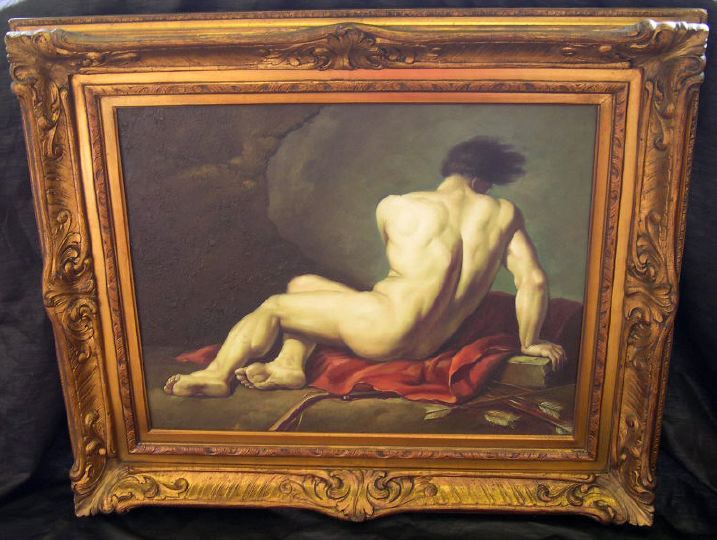 Appraisal: Continental School st Century Seated Nude Warrior oil on canvas