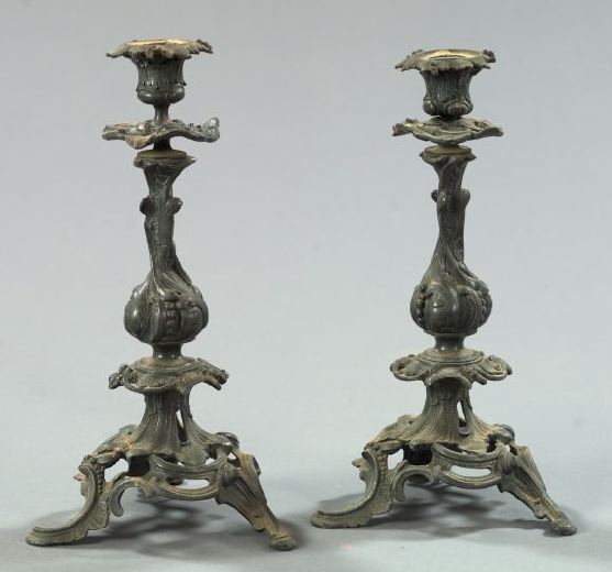 Appraisal: Pair of Napoleon III Reticulated Brass Argente Candlesticks third quarter