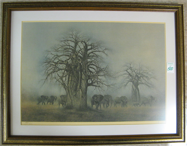 Appraisal: COLOR LITHOGRAPH depicting African elephants in signed limited edition signed