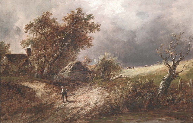 Appraisal: JOSEPH THORS fl - Figure in country landscape with cottages