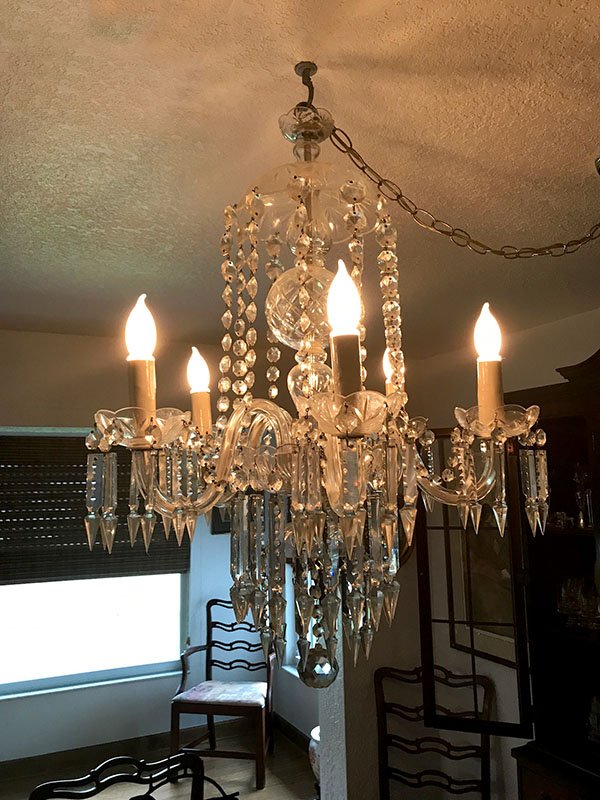 Appraisal: NICE ARM CRYSTAL CHANDELIER Crystal body arms prisms drops and