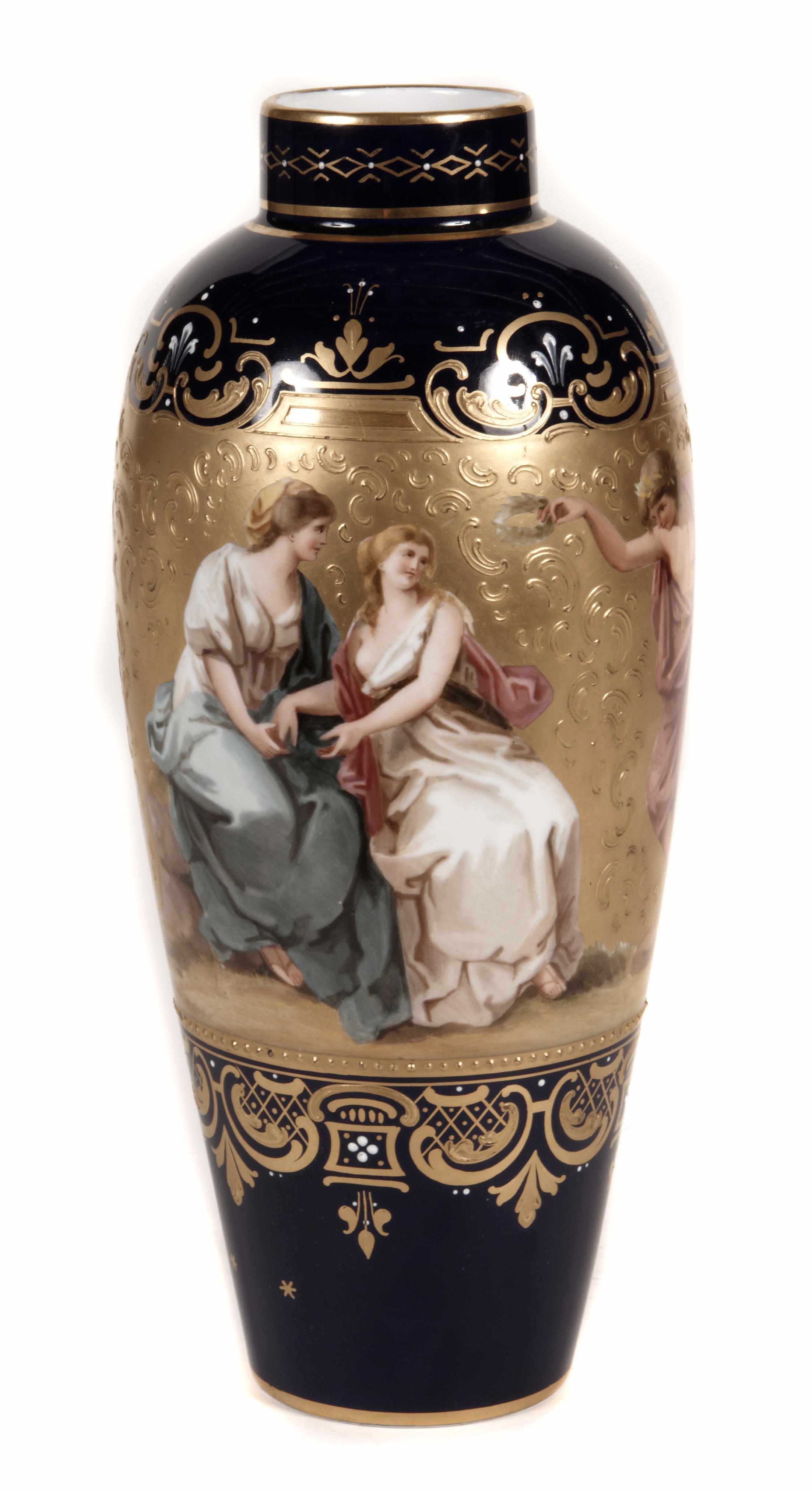 Appraisal: A 'Vienna' gilt decorated cobalt porcelain vase signed C HEERheight