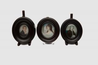 Appraisal: Three Framed Oval Portrait Miniatures Three Framed Oval Portrait Miniatures