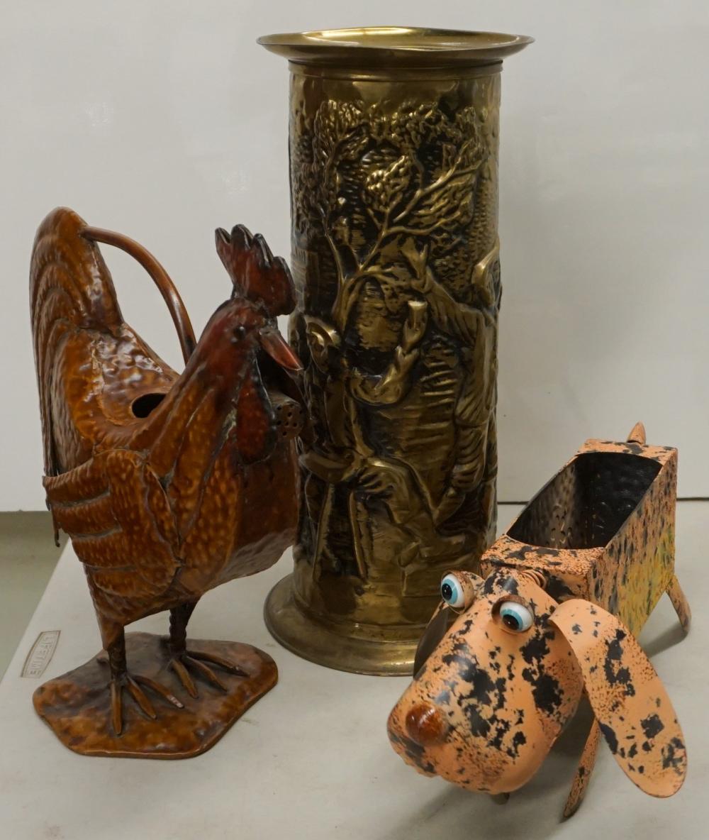 Appraisal: Brass Umbrella Stand and Two Metal Figures of Animals