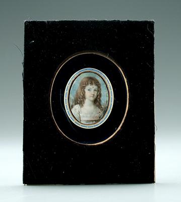 Appraisal: Miniature portrait enameled frame young girl with curly hair possibly