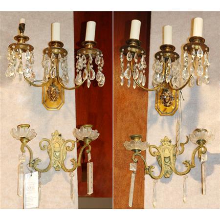 Appraisal: Pair of Neoclassical Style Gilt-Metal and Glass Three-Light Sconces T