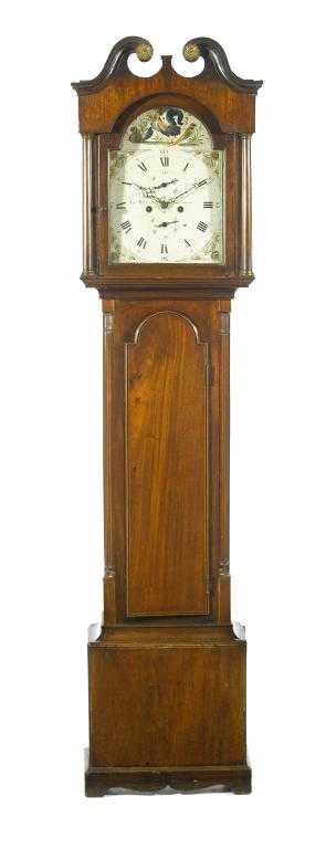 Appraisal: A SCOTTISH FRUITWOOD LONGCASE CLOCK the break arched and painted