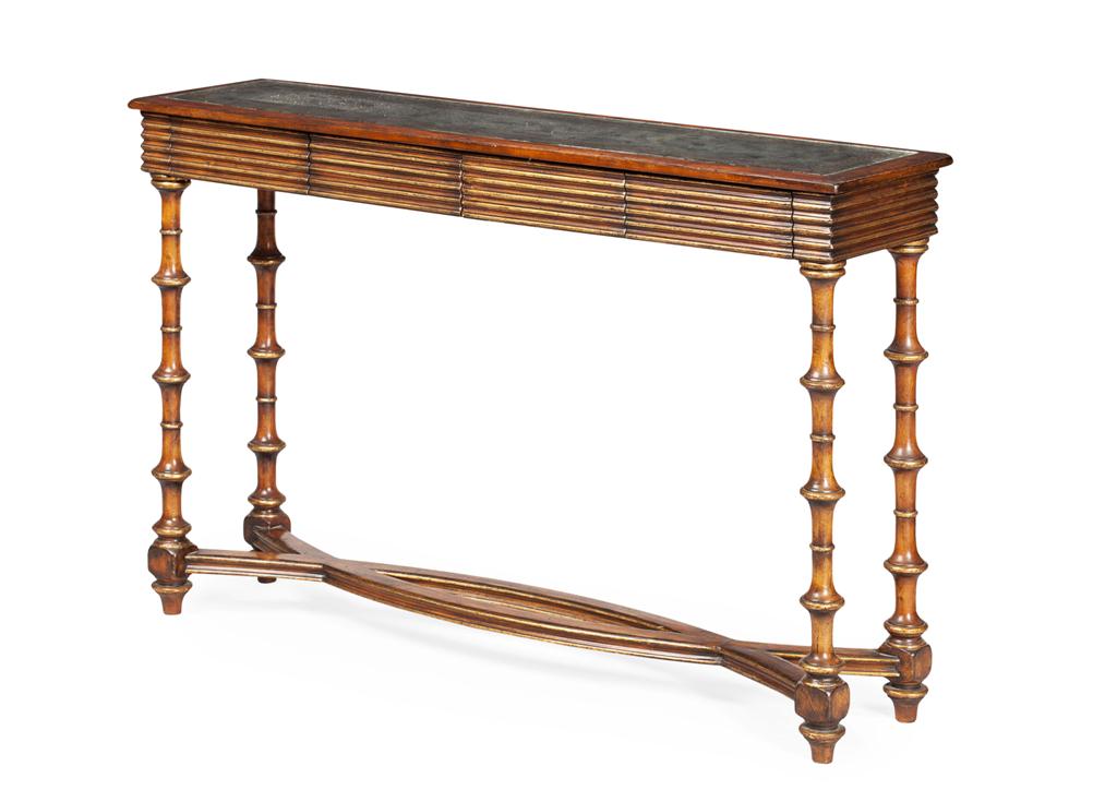 Appraisal: WALNUT PARCEL GILT AND MIRROR TOP CONSOLE TABLE BY JONATHAN