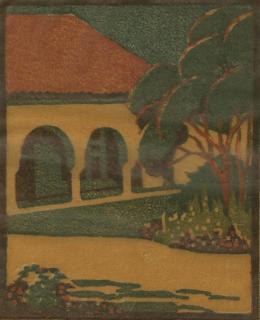 Appraisal: Elizabeth Norton Woodcut California Mission Framed Elizabeth Sawyer Norton California