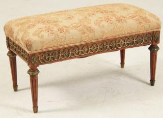 Appraisal: LOUIS XVI STYLE CARVED WALNUT AND BRONZE MOUNTED TABOURET LOUIS