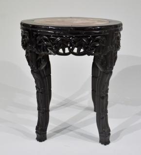 Appraisal: Chinese Carved Hardwood Marble Top Pedestal Table CHINA EARLY TH