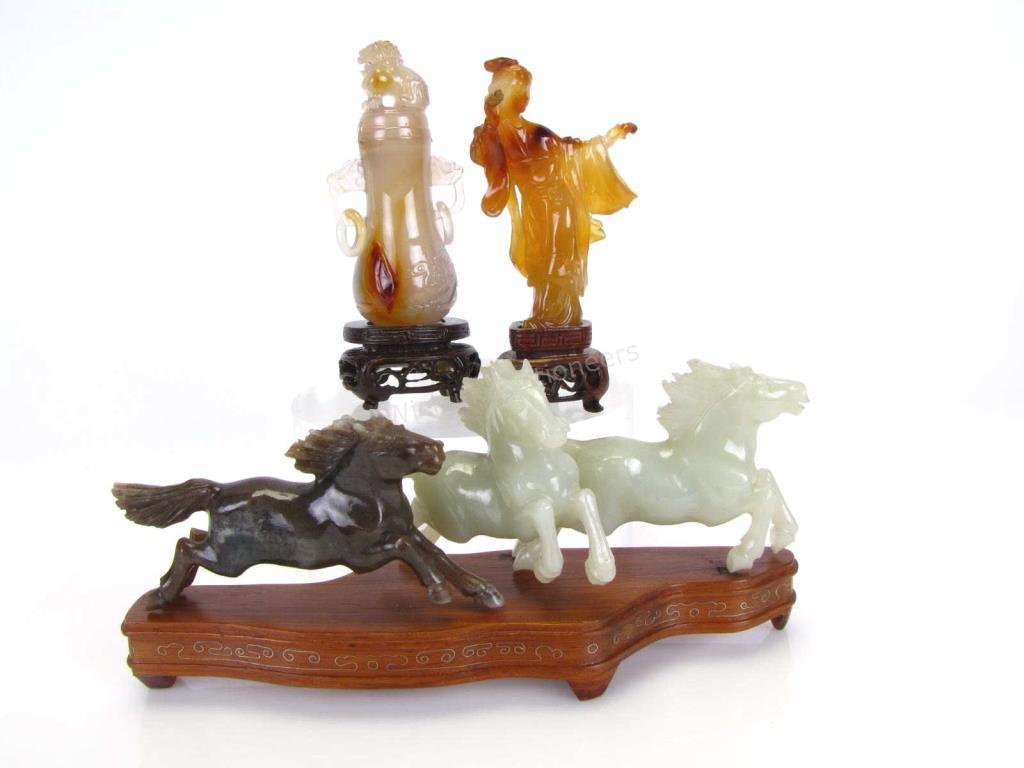 Appraisal: Group of Oriental Jade Carvings three total including three galloping