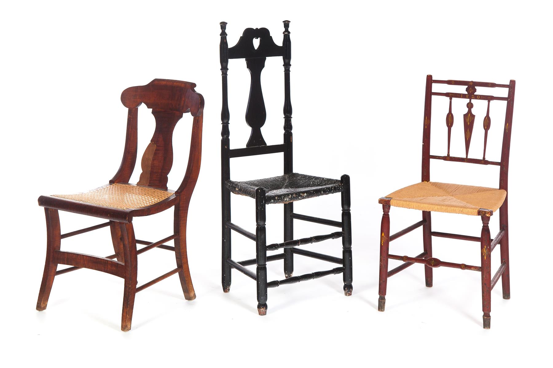 Appraisal: THREE AMERICAN SIDE CHAIRS Second half th- th century Country