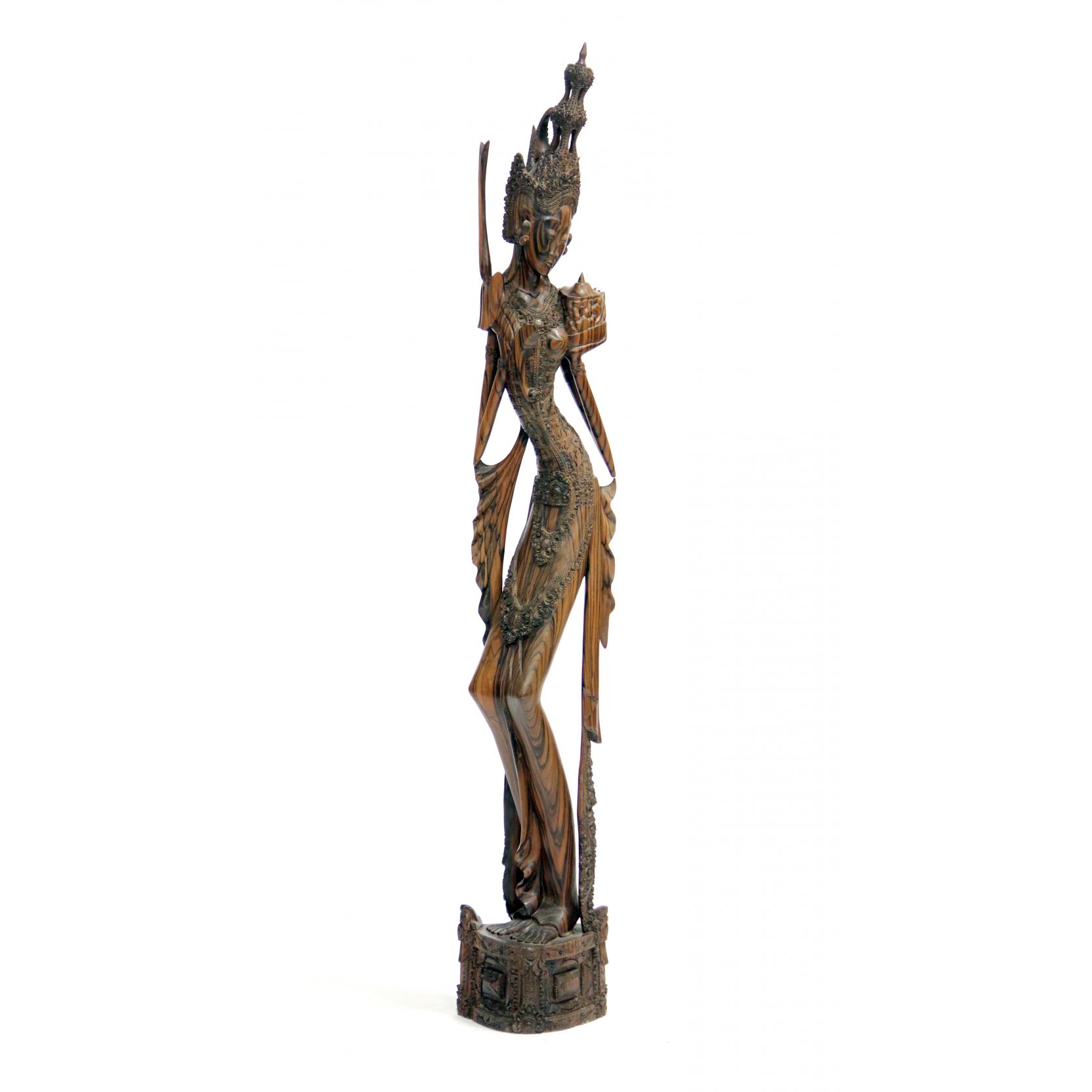 Appraisal: Thai Ornately Carved Wooden Female Sculpture tall slender female with