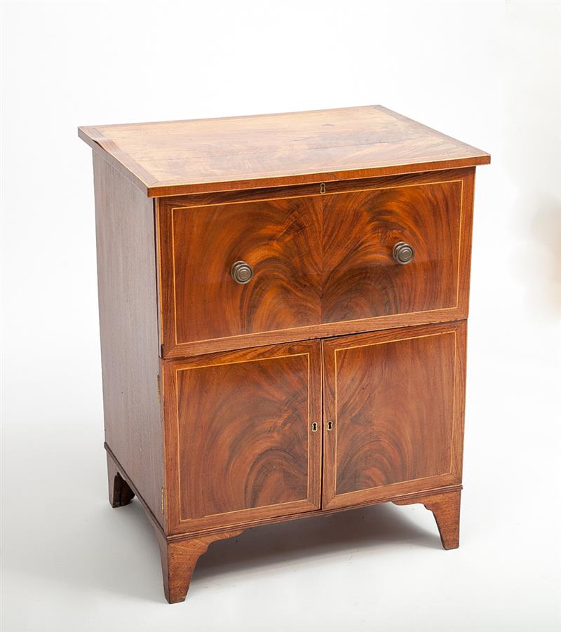 Appraisal: George III Style Inlaid Mahogany Bedside Cupboard Reconstructed x x