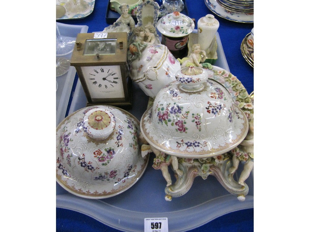 Appraisal: Tray lot of assorted ceramics and a brass carriage clock