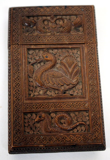 Appraisal: AN OLD INDIAN CARVED HARDWOOD CALLING CARD CASE decorated with