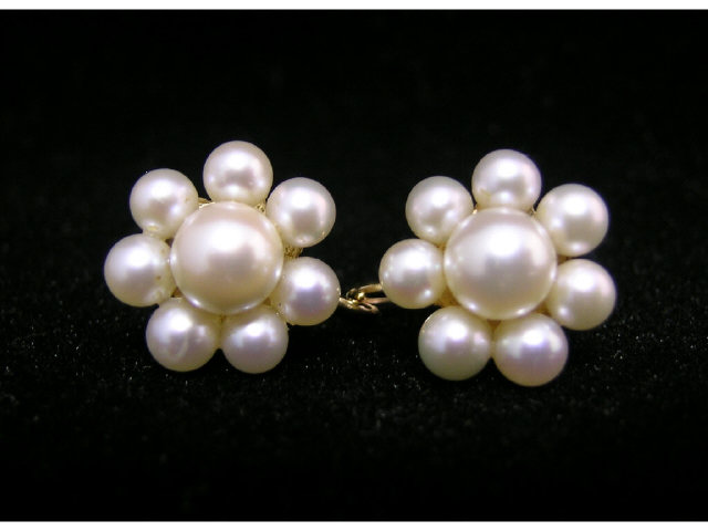 Appraisal: Pair of cultured pearl earrings on K gold setting