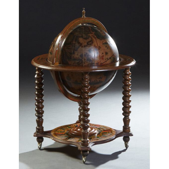 Appraisal: Beech World Globe Bar th c with antique map decoration