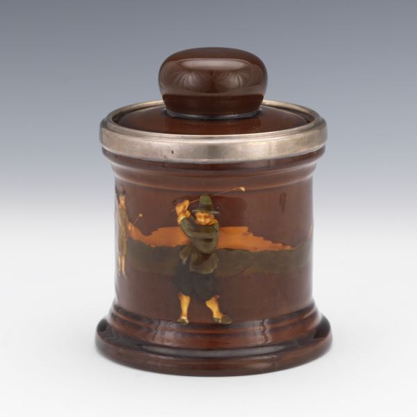 Appraisal: ROYAL DOULTON GOLF MOTIF HUMIDOR x Deep overall sienna color