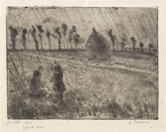 Appraisal: CAMILLE PISSARRO Effet de pluie Etching and aquatint on cream