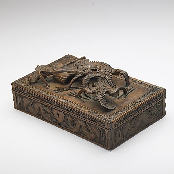 Appraisal: CARVED ASIAN BOXPresentation piece with dragon carved in relief on