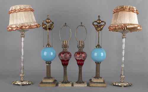 Appraisal: Three pair of early table lamps to include a ruby