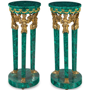 Appraisal: A Pair of Empire Style Gilt Metal Mounted Malachite Veneered