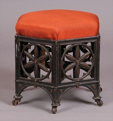 Appraisal: GOTHIC REVIVAL PAINTED CAST-IRON STOOL The hexagonal seat over conforming