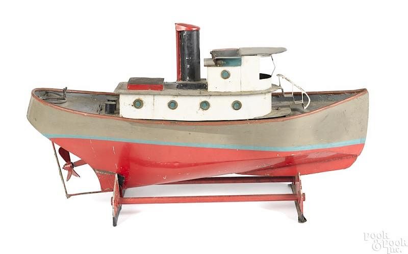 Appraisal: Live steam painted steel tug boat Live steam painted steel