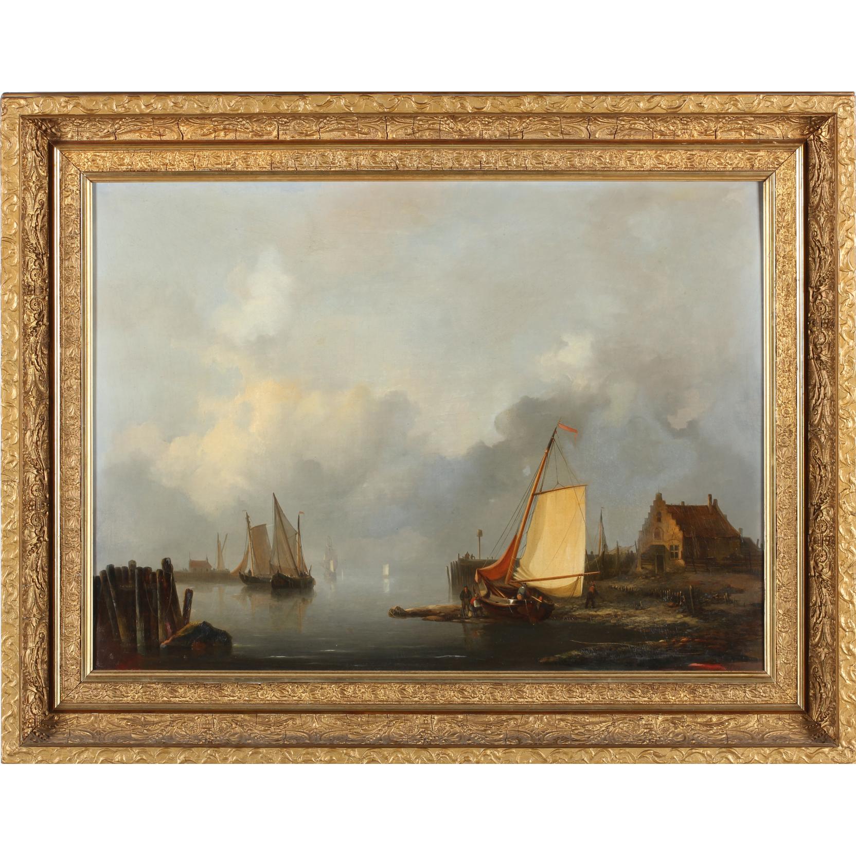 Appraisal: Dutch School th Century Harbor View oil on panel illegible