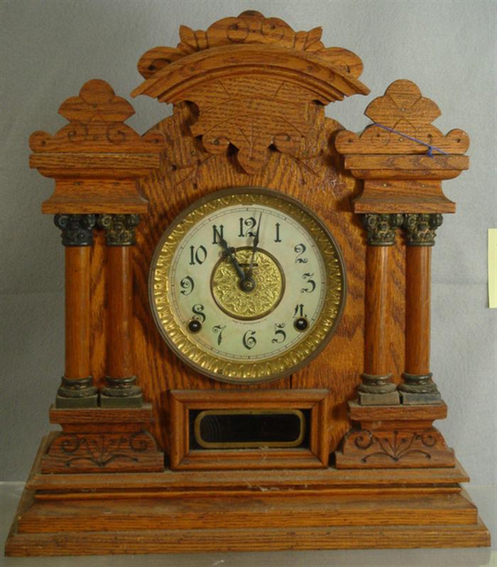 Appraisal: Ingraham Cabinet No oak mantle clock paper dial t s