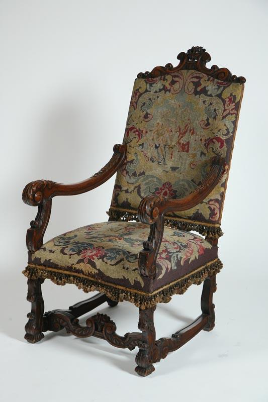 Appraisal: LARGE JACOBEAN-STYLE ARMCHAIR American or European late th century walnut