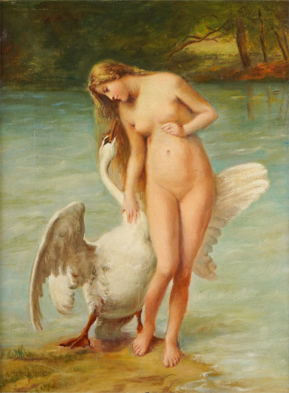 Appraisal: WILL HICOK LOW - LEDA AND THE SWANoil canvas signed