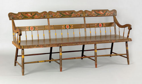 Appraisal: Pennsylvania painted deacon's bench th c with half spindle back