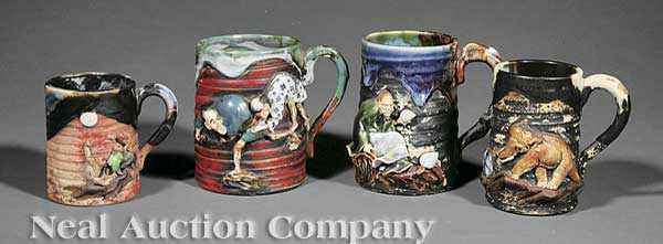 Appraisal: A Group of Four Japanese Sumida Ware Mugs early th