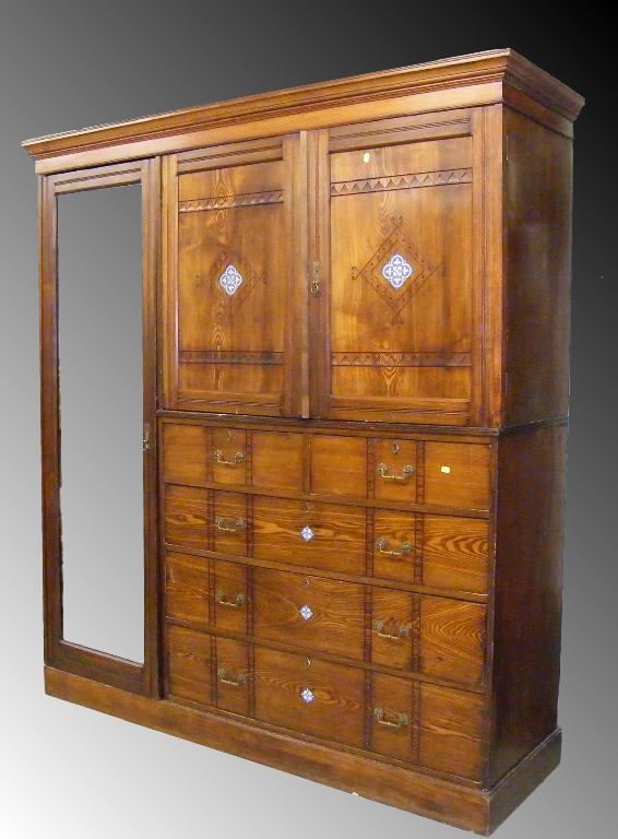 Appraisal: Heal Sons oak Arts Crafts wardrobe inset with blue and