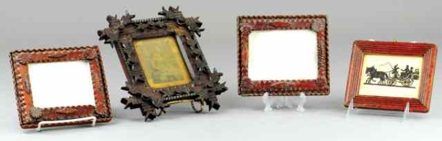 Appraisal: LOT OF FOUR SMALL FRAMES Features two tramp art designs