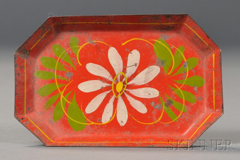 Appraisal: Miniature Paint-decorated Tin Child's Tray America th century chamfered rectangular