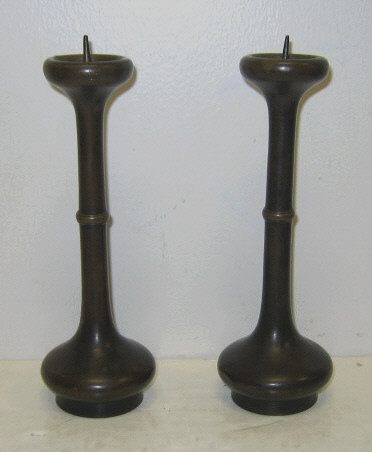 Appraisal: PAIR OF JAPANESE BRONZE PRICKET STICKS Each slim knobbed standard