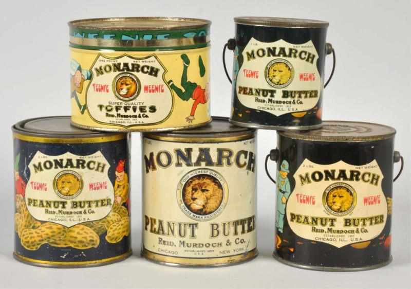 Appraisal: Lot of Assorted Monarch Peanut Butter Tins Includes one key-wind