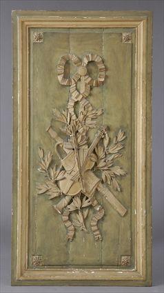 Appraisal: LOUIS XVI-STYLE CARVED AND PAINTED WALL PANEL The vertical fielded