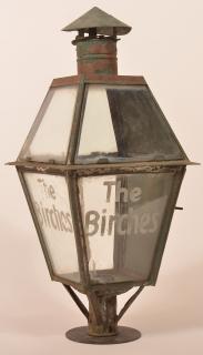 Appraisal: Antique Tin Post Lantern marked The Birches Antique Tin Post