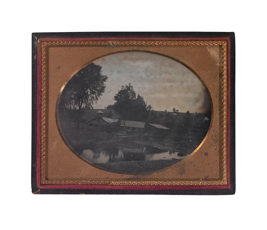 Appraisal: CASED IMAGE Quarter-plate daguerreotype of an outdoor scene in a