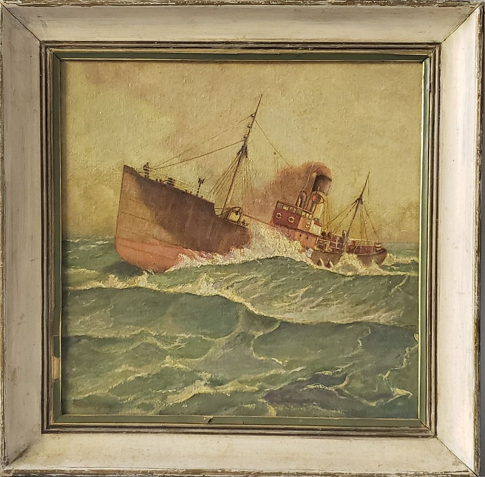 Appraisal: Vintage Oil on Canvas Board Board Beam Trawler Vintage Oil