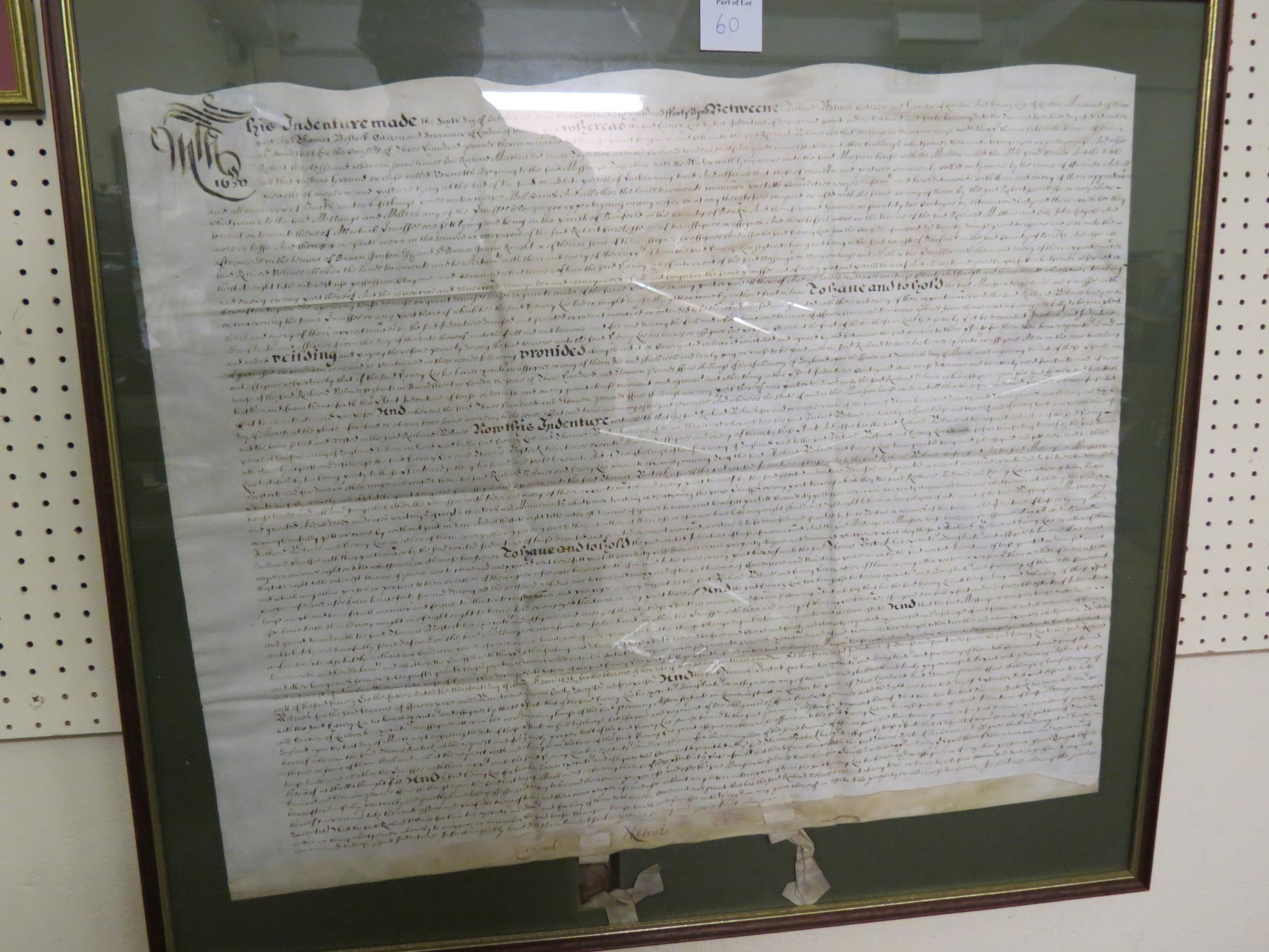 Appraisal: Two large framed Indentures one dated the other undated probably