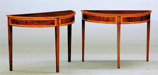 Appraisal: Pair Hepplewhite style inlaid mahogany console tables early th century