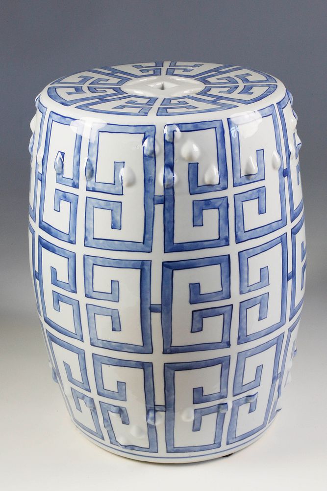 Appraisal: Chinese Blue and White Greek Key Design Garden Stool Chinese