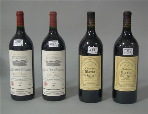 Appraisal: FOUR BOTTLES OF BORDEAUX MAGNUM Includes two bottles of Chateau