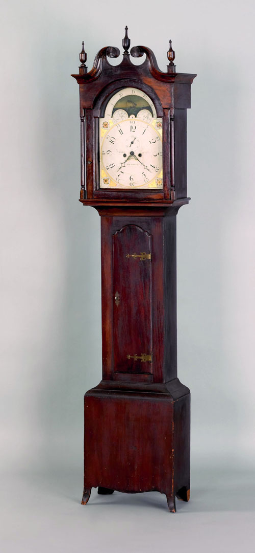 Appraisal: Pennsylvania stained pine tall case clock ca the broken arch